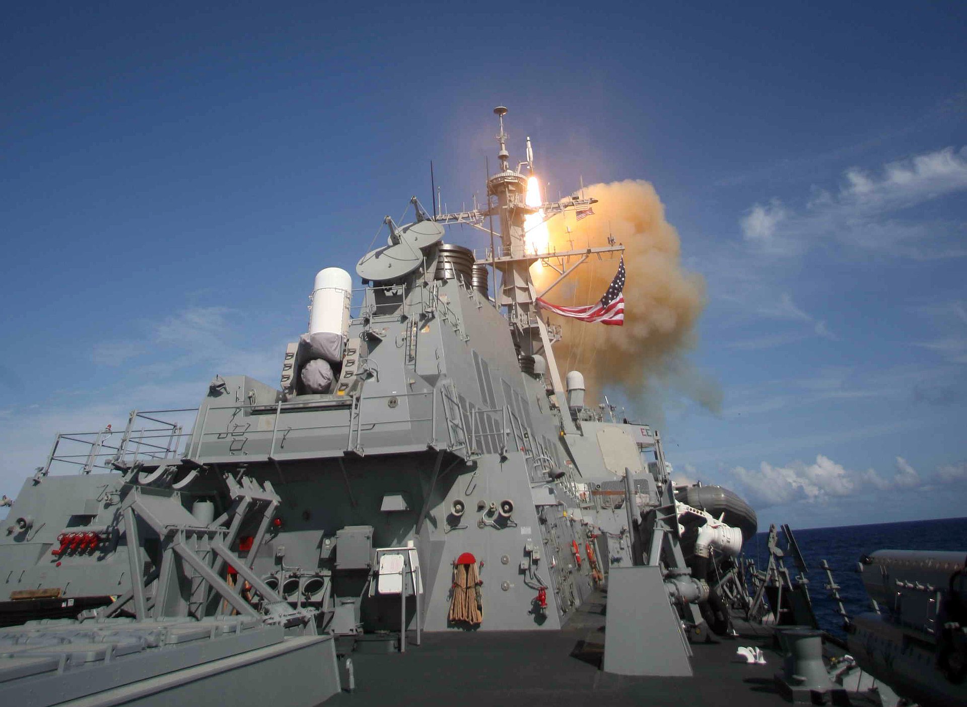 A Standard Missile-3 launches from the Aegis-equipped destroyer USS Decatur during a ballistic missile defense test in the Pacific. Photo: U.S. Navy / Public Domain
