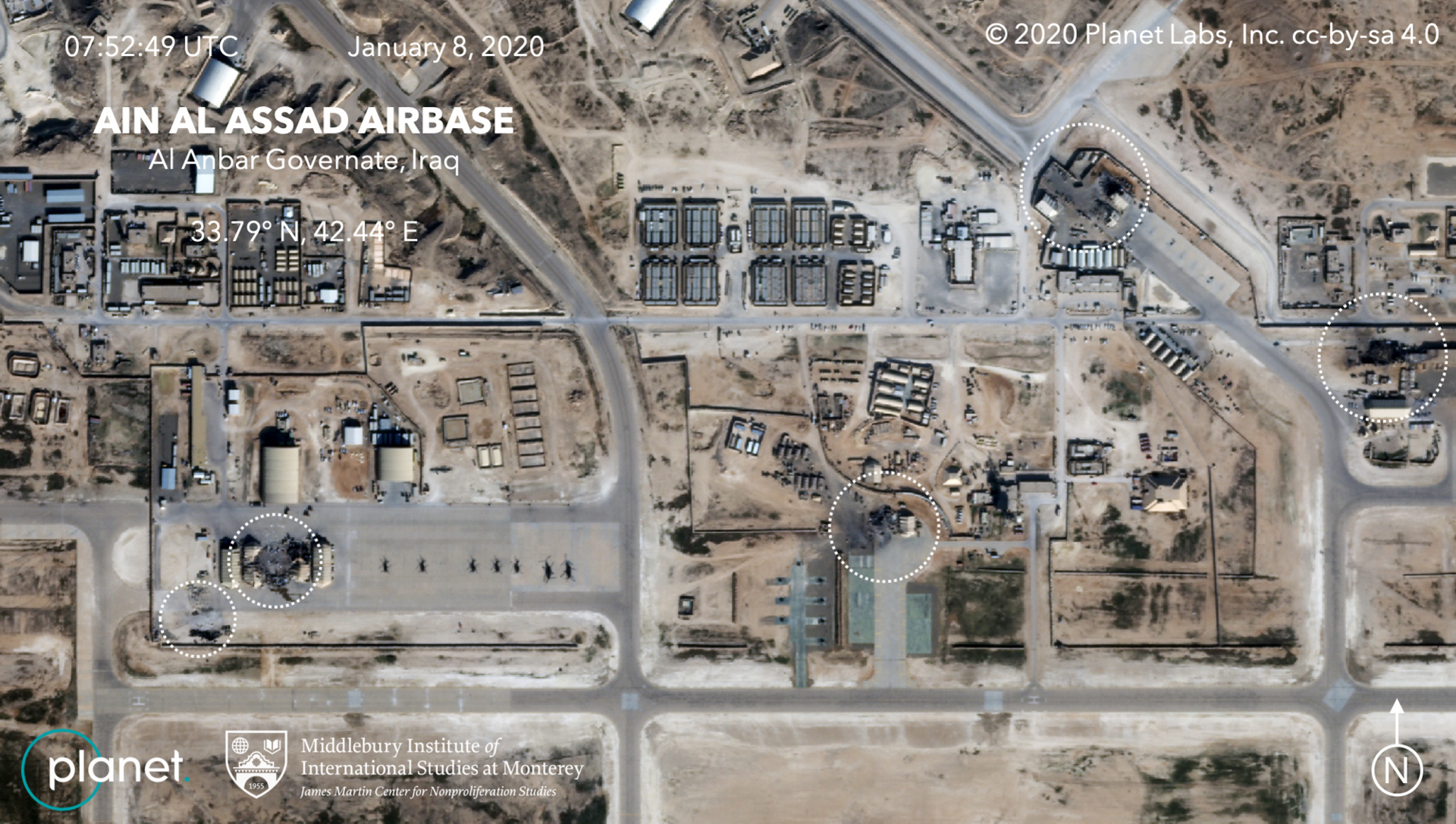 Satellite image of Ain al-Assad Airbase in Anbar Province, Iraq, one of the largest US military installations in the country. Photo: Planet Labs / CC BY-SA 4.0