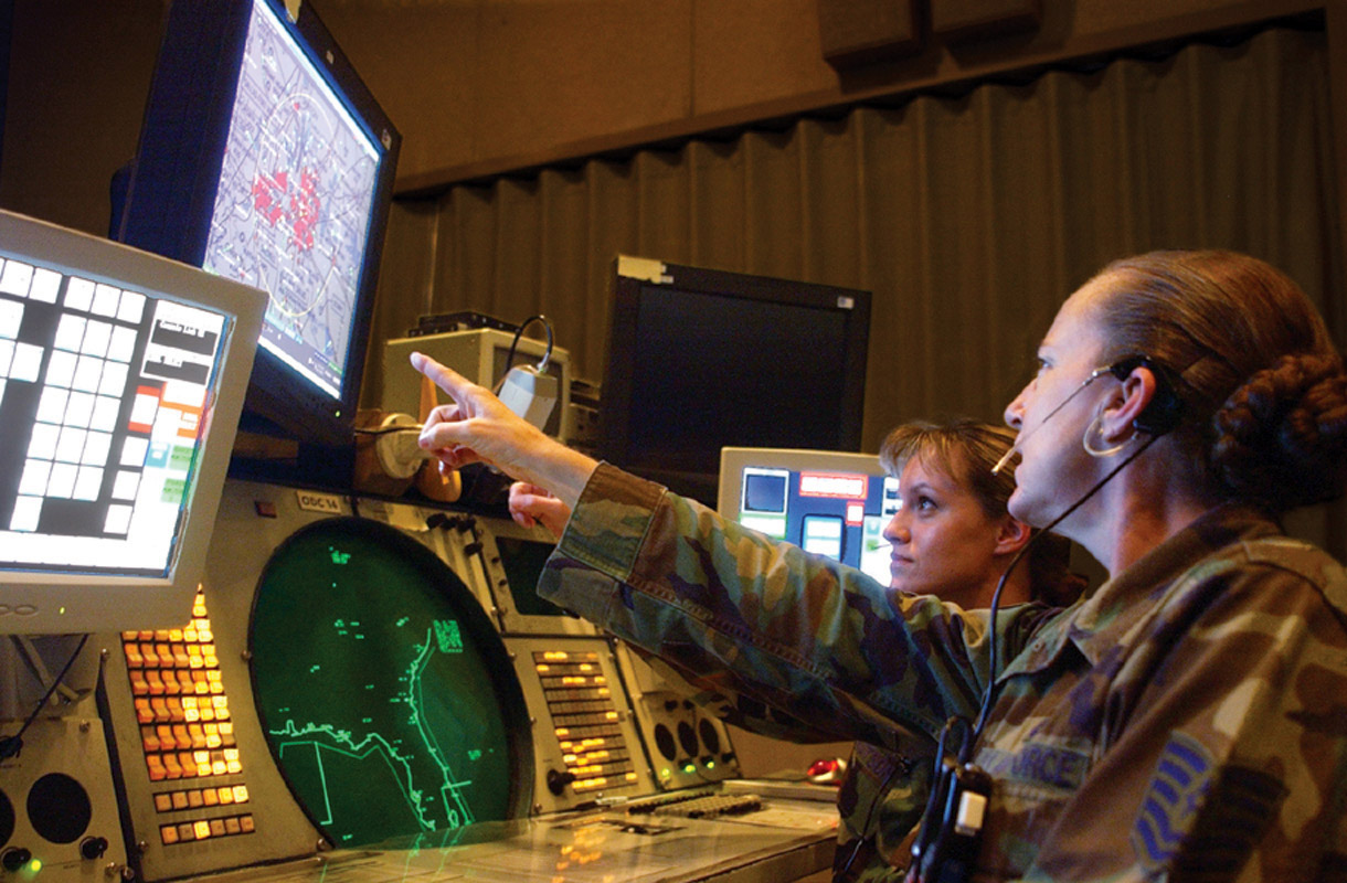 Air defense operations center personnel track aerial threats on radar screens, representative of the 24-hour watch maintained over Saudi Arabia Eastern Province. Photo: US Air Force / Public Domain