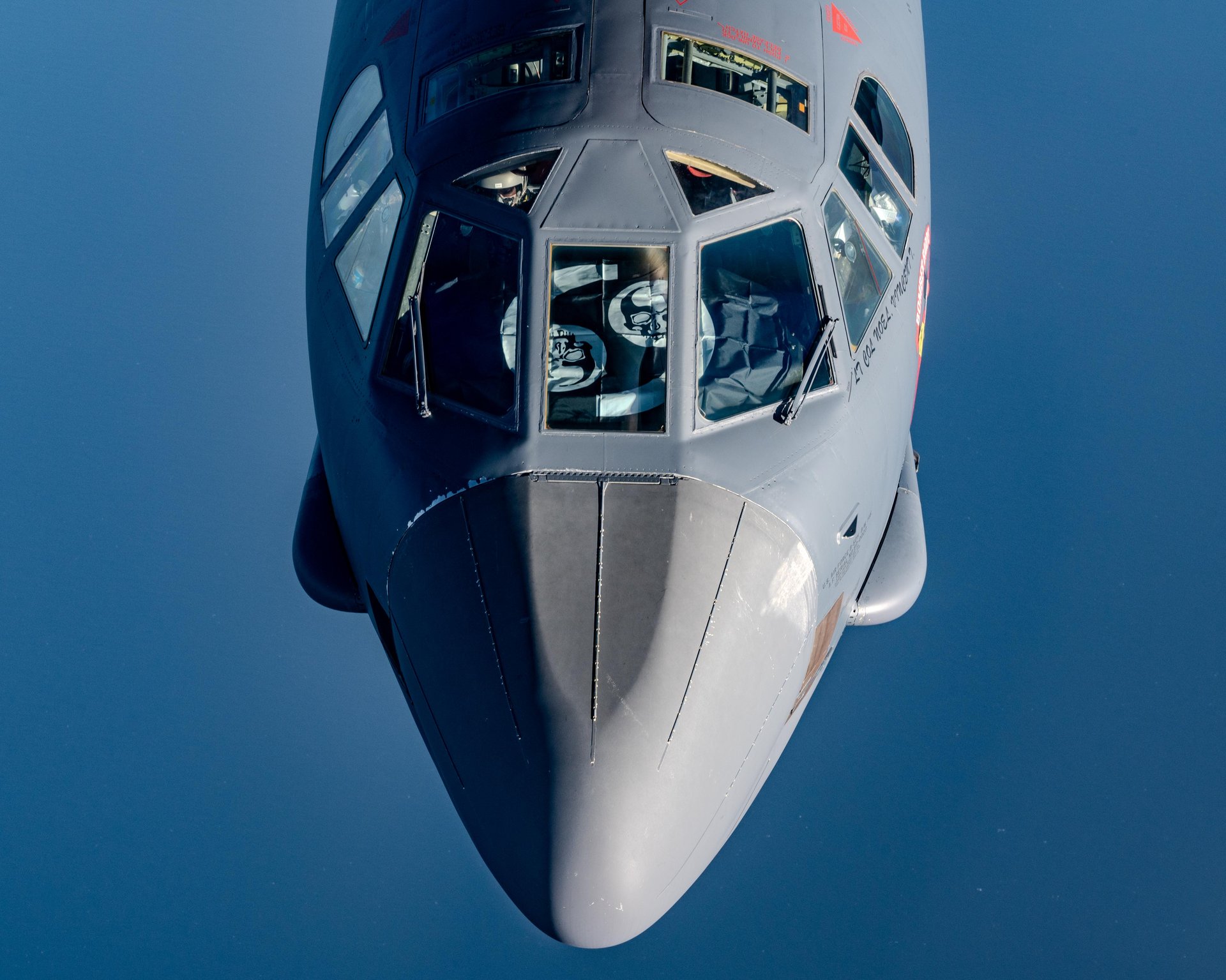 Close-up of a B-52H Stratofortress cockpit during a strategic bomber mission over the US Central Command area of responsibility. B-52s have flown combat missions from Diego Garcia for decades. Photo: US Air Force / Public Domain