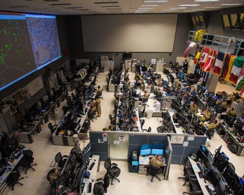 Combined Air Operations Center at Al Udeid Air Base, Qatar, where coalition forces coordinate Gulf air defense operations. Photo: US Air Force / Public Domain
