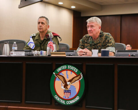 CENTCOM commander and IDF Chief of Staff at joint briefing at US Central Command headquarters representing the integration of Israeli forces into CENTCOM