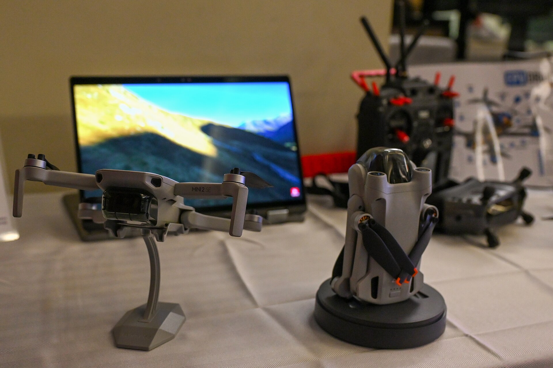 Counter-UAS drone interceptor systems displayed at Joint C-UAS Tactical Defence 2025 at Aviano Air Base, Italy. Small autonomous drones are replacing expensive missile interceptors in air defense. Photo: US Air Force / Public Domain