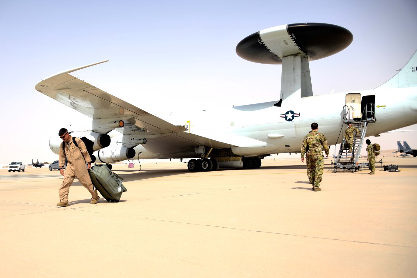 An E-3 Sentry AWACS aircraft on the tarmac at Prince Sultan Air Base in Saudi Arabia. Photo: US Air Force / Public Domain