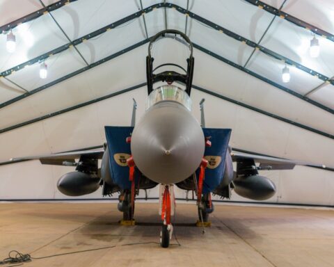 F-15 fighter jet inside a hangar at a US military air base in Saudi Arabia. Photo: US State Department / Public Domain