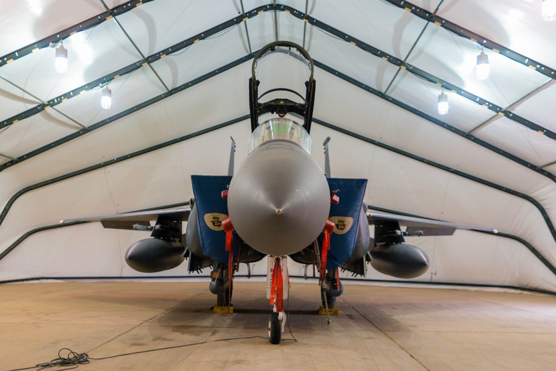 F-15 fighter jet inside a hangar at a US military air base in Saudi Arabia. Photo: US State Department / Public Domain