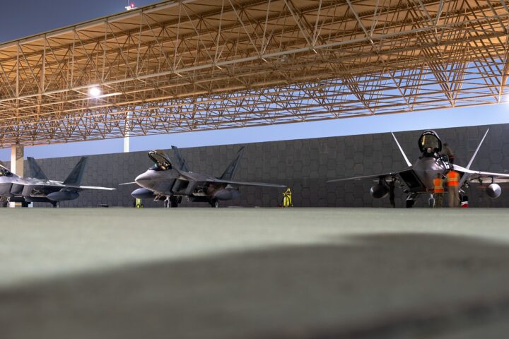 U.S. Air Force F-22 Raptors deployed to the CENTCOM area of responsibility at a Middle East air base. Photo: U.S. Air Force / Public Domain