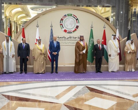 GCC leaders and US President at the Jeddah Security and Development Summit, with Saudi Crown Prince Mohammed bin Salman at centre stage. Photo: White House / Public Domain
