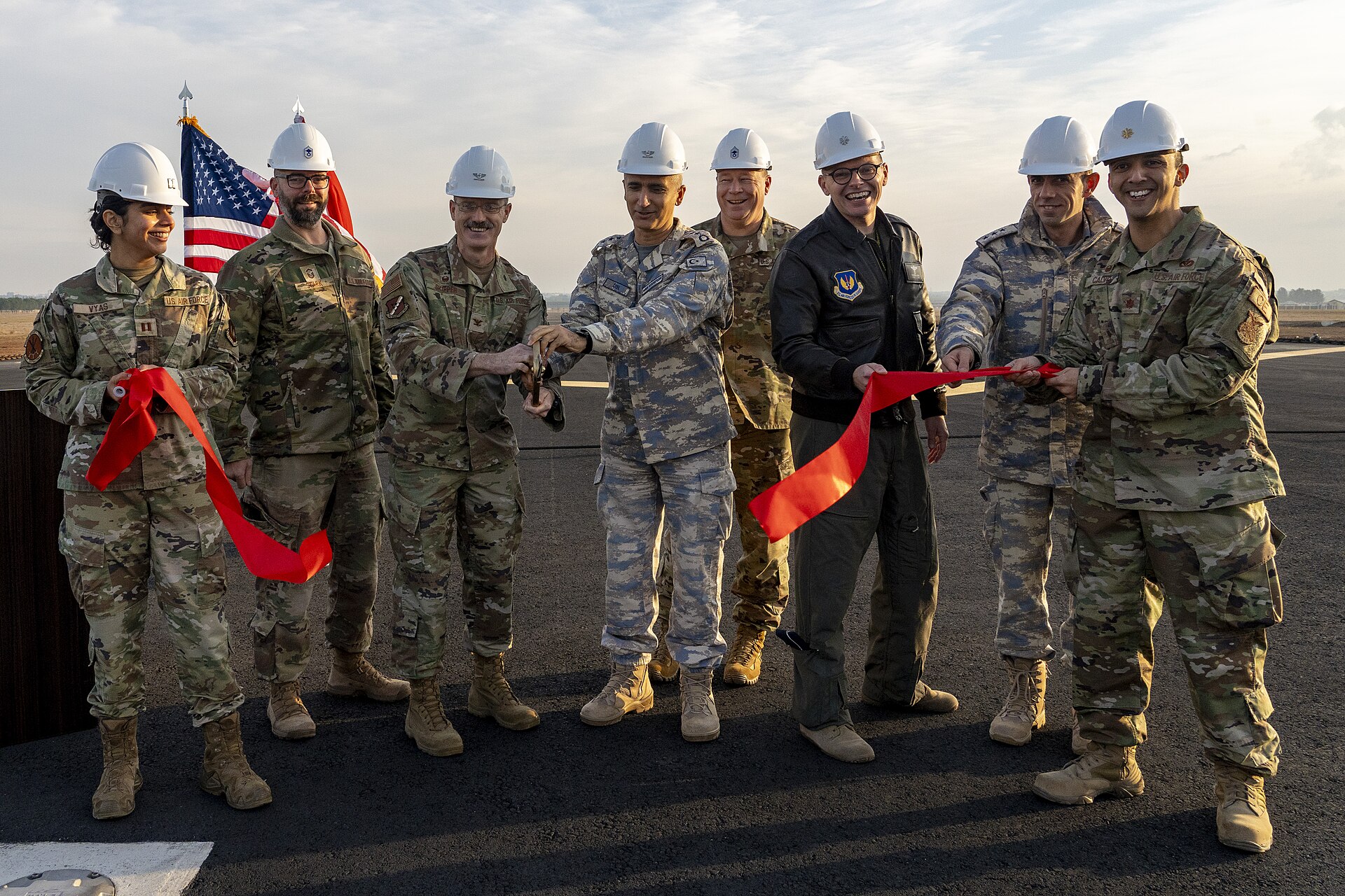 US and Turkish military personnel at Incirlik Air Base in Turkey during a runway extension ceremony. The base hosts approximately 5,000 US military personnel.