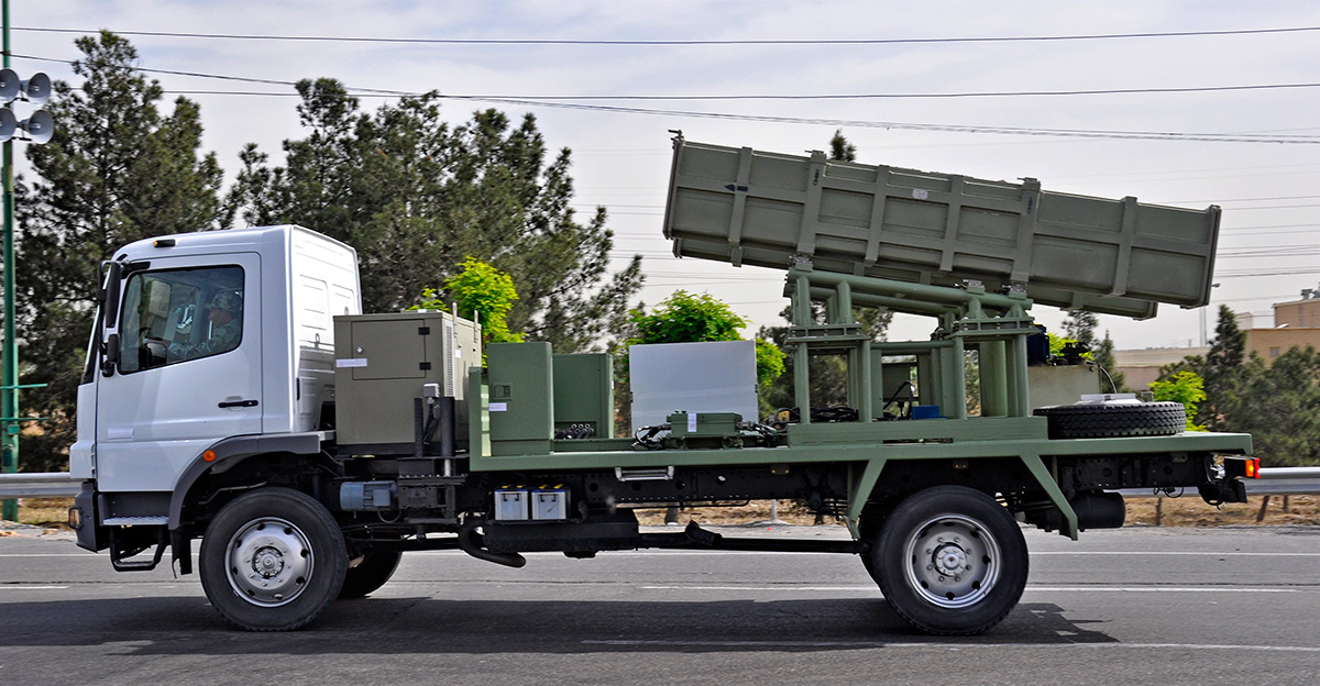 An Iranian missile launcher truck during the 2013 Army Day parade in Tehran. Iran has supplied similar weapons systems to Hezbollah, Houthi forces, and Iraqi militias. Photo: Wikimedia Commons / CC BY-SA 3.0