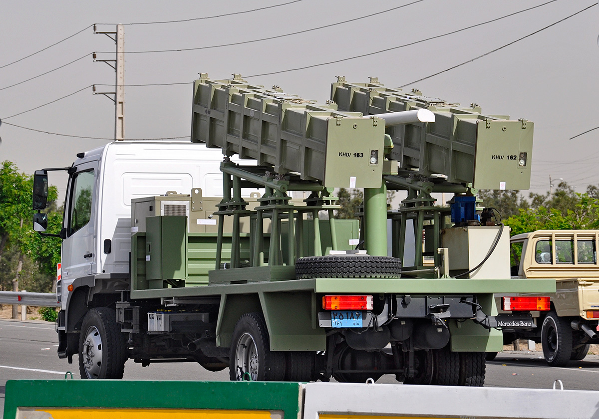 Iranian mobile missile launcher on a truck-mounted transporter erector launcher displayed during the 2013 Iran Army Day parade in Tehran