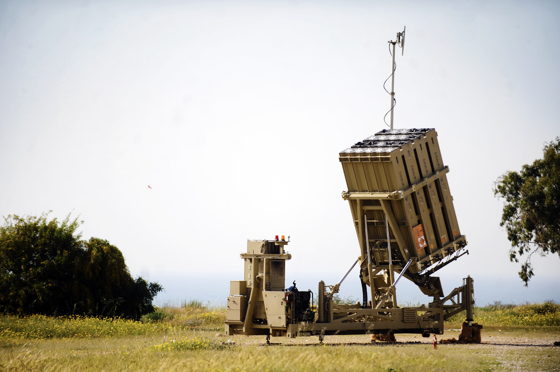 Iron Dome missile defense battery deployed near Ashkelon, Israel, part of the layered air defense system integrated into the CENTCOM network