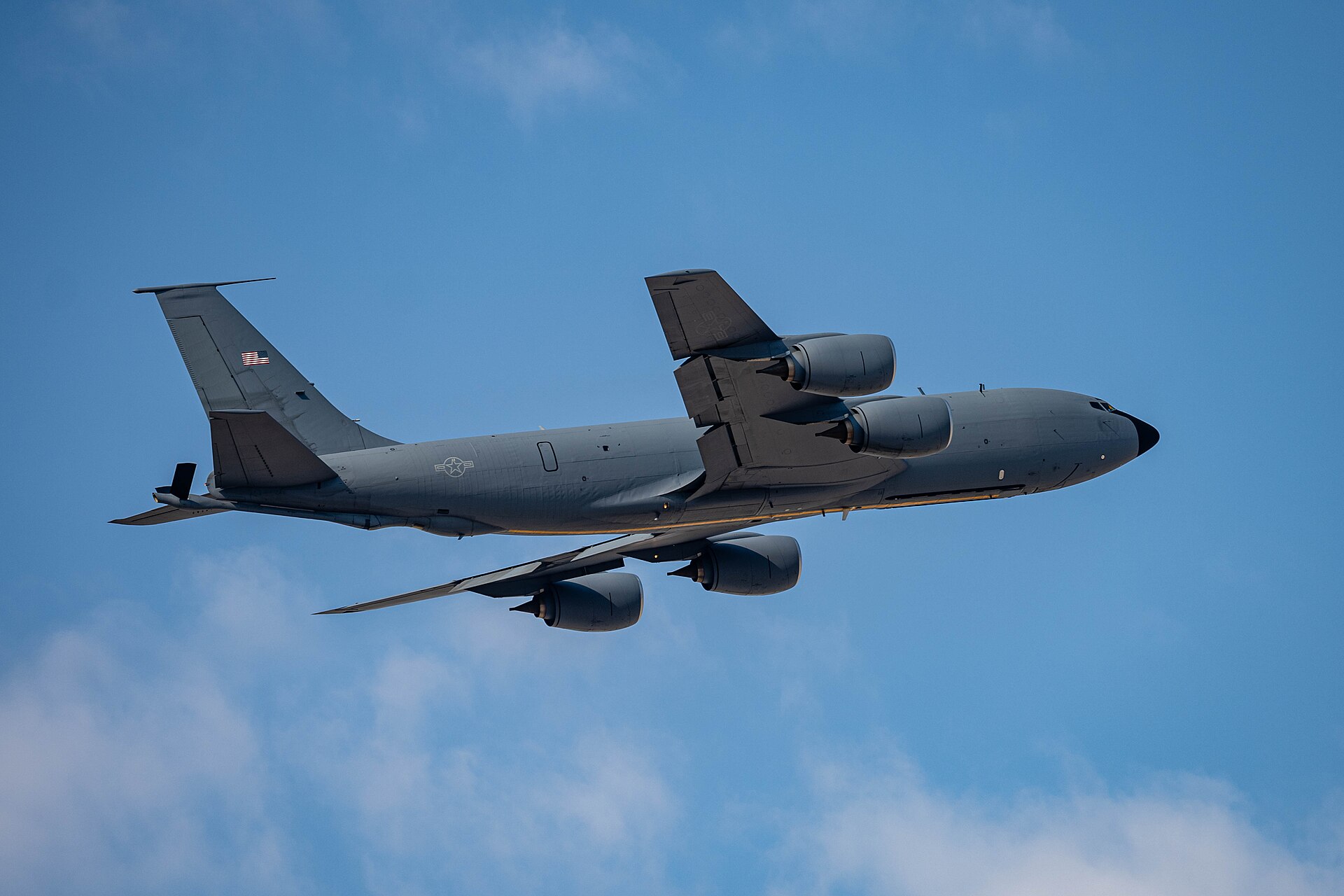 U.S. Air Force KC-135 Stratotanker flying over the CENTCOM area of operations. Five KC-135s were damaged by Iranian missiles at Prince Sultan Air Base in Saudi Arabia. Photo: U.S. Air Force / Public Domain