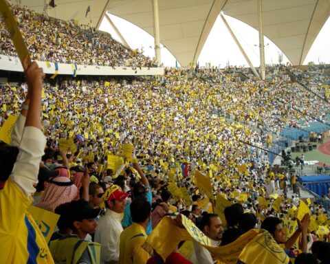 King Fahd International Stadium in Riyadh packed with football fans during a Saudi Pro League match, one of the proposed 2034 FIFA World Cup venues now within Iranian missile range. Photo: Wikimedia Commons / CC BY 2.0