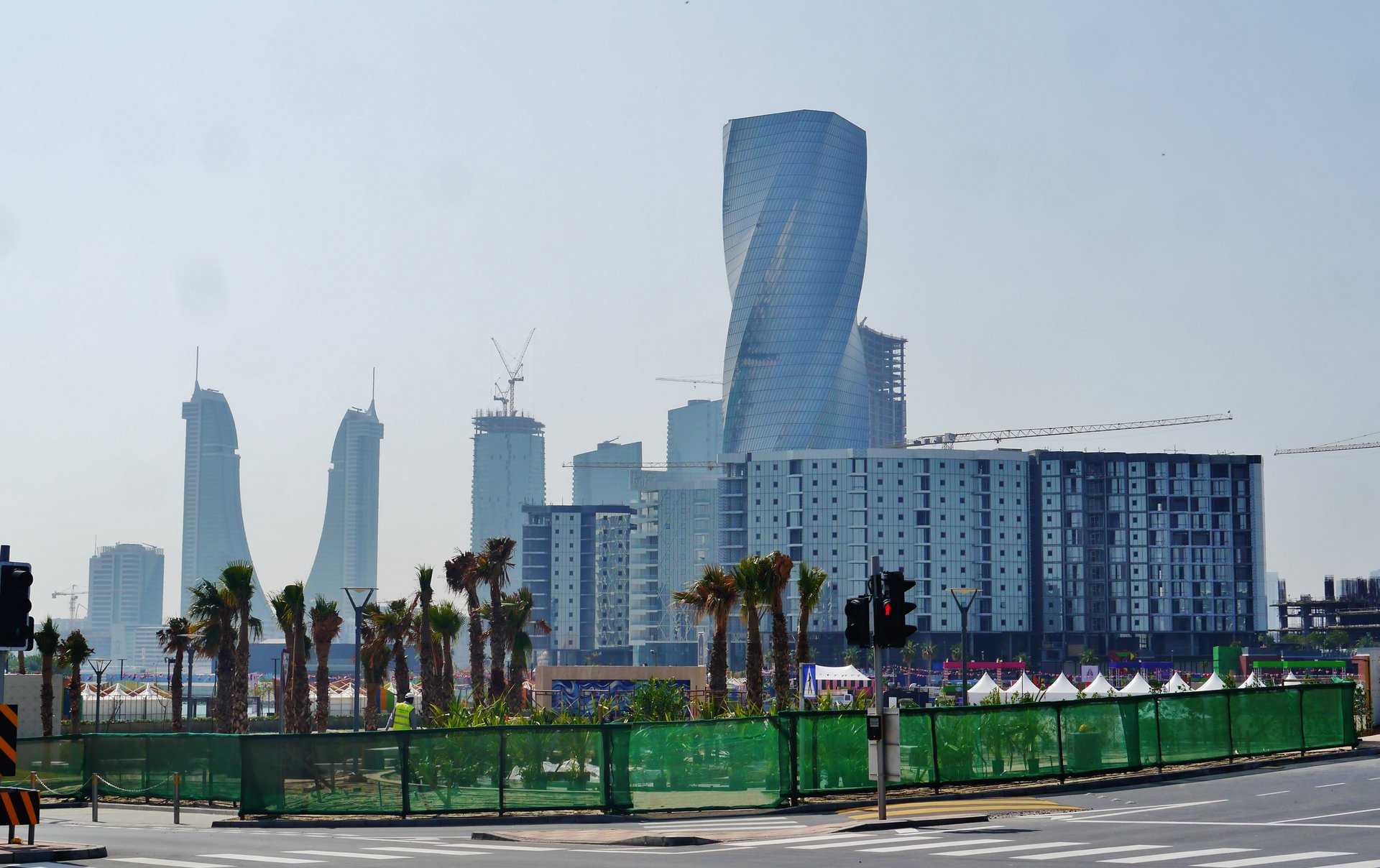 The Manama skyline in Bahrain Bay showing the capital's modern financial district towers