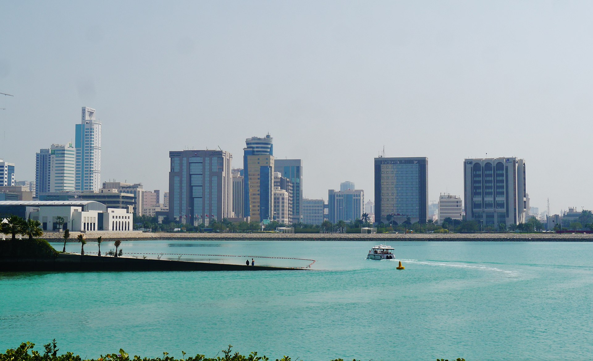 The Manama skyline seen from Bahrain Bay, home to financial institutions and residential towers that have been struck by Iranian drones during the 2026 war