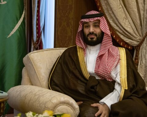Saudi Crown Prince Mohammed bin Salman at al-Salam Palace in Jeddah during a diplomatic meeting