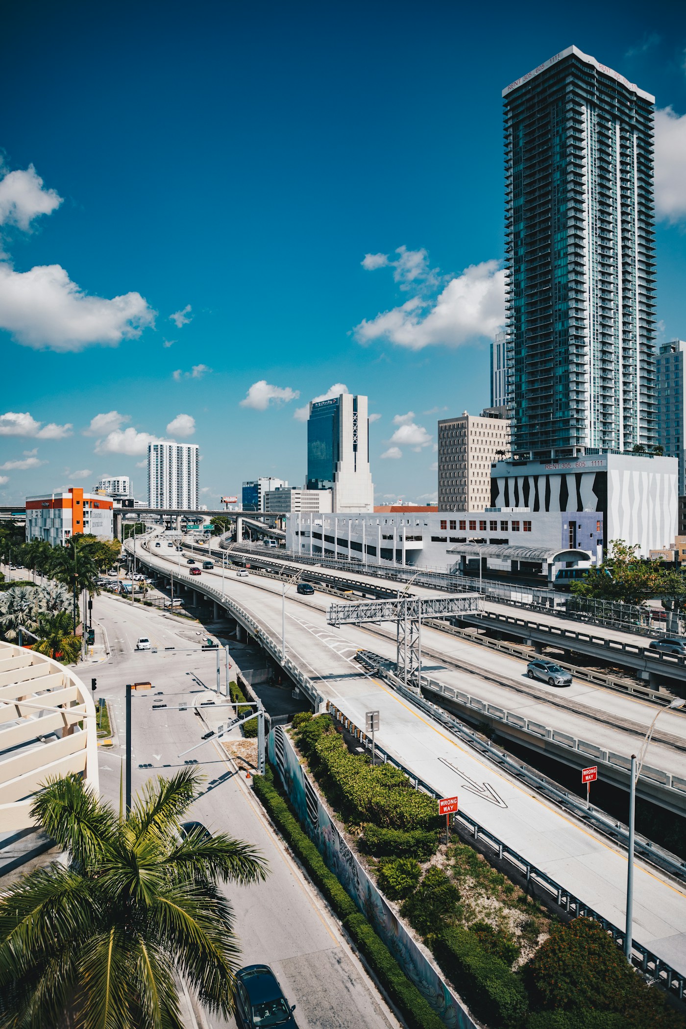 Miami skyline with highway and palm trees where the FII Priority Summit survived while Gulf events collapsed