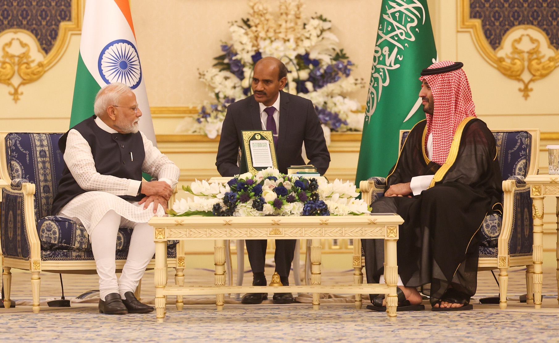 Prime Minister Narendra Modi and Crown Prince Mohammed bin Salman during delegation-level talks in Jeddah, Saudi Arabia, April 2025