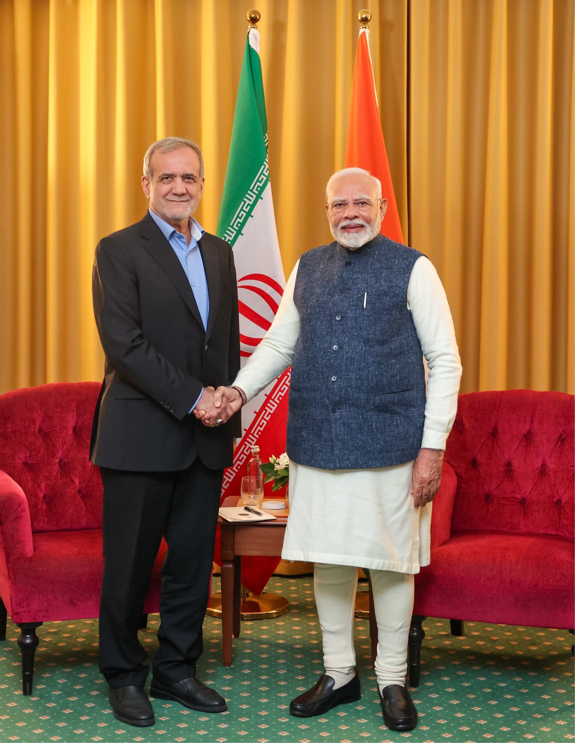 Indian Prime Minister Narendra Modi meets Iranian President Masoud Pezeshkian on the sidelines of the 2024 BRICS Summit in Kazan, their diplomatic channel now critical as Iran seeks BRICS mediation. Photo: Government of India / GODL-India