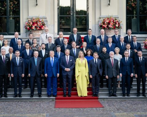 NATO leaders pose for group photo at the 2025 The Hague summit as Trump threatens the alliance over its refusal to help reopen the Strait of Hormuz. Photo: Bart Maat / CC BY-SA 4.0