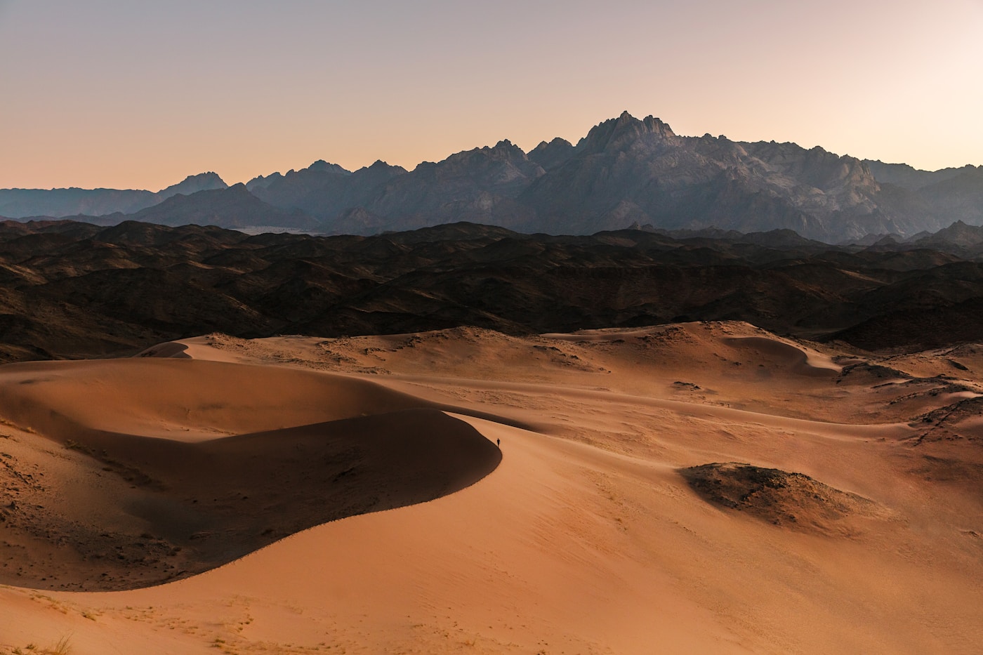Desert mountain landscape in northwest Saudi Arabia near the NEOM Trojena development site in the Tabuk region