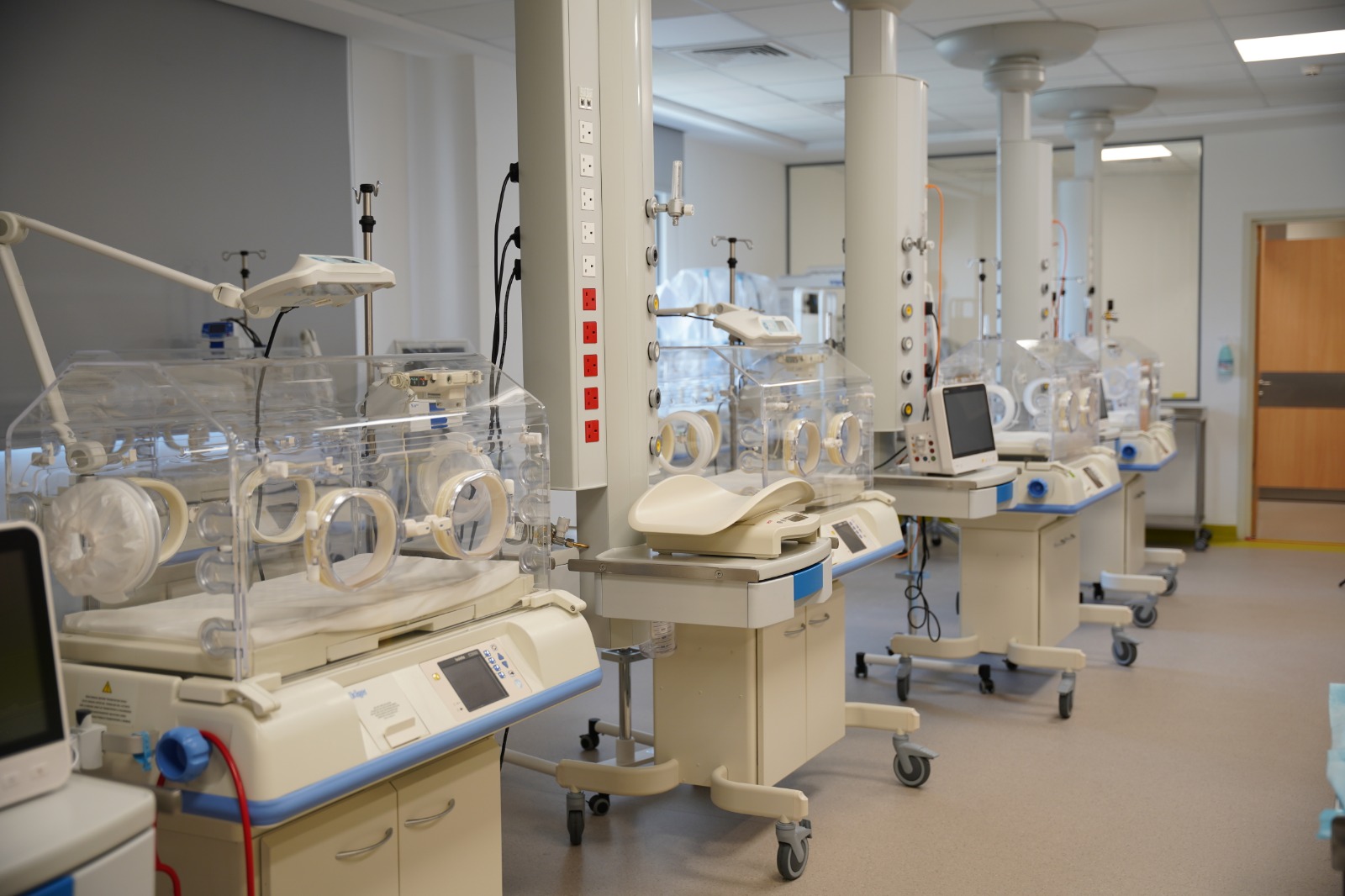 Neonatal intensive care unit inside a Saudi hospital showing incubators and medical equipment