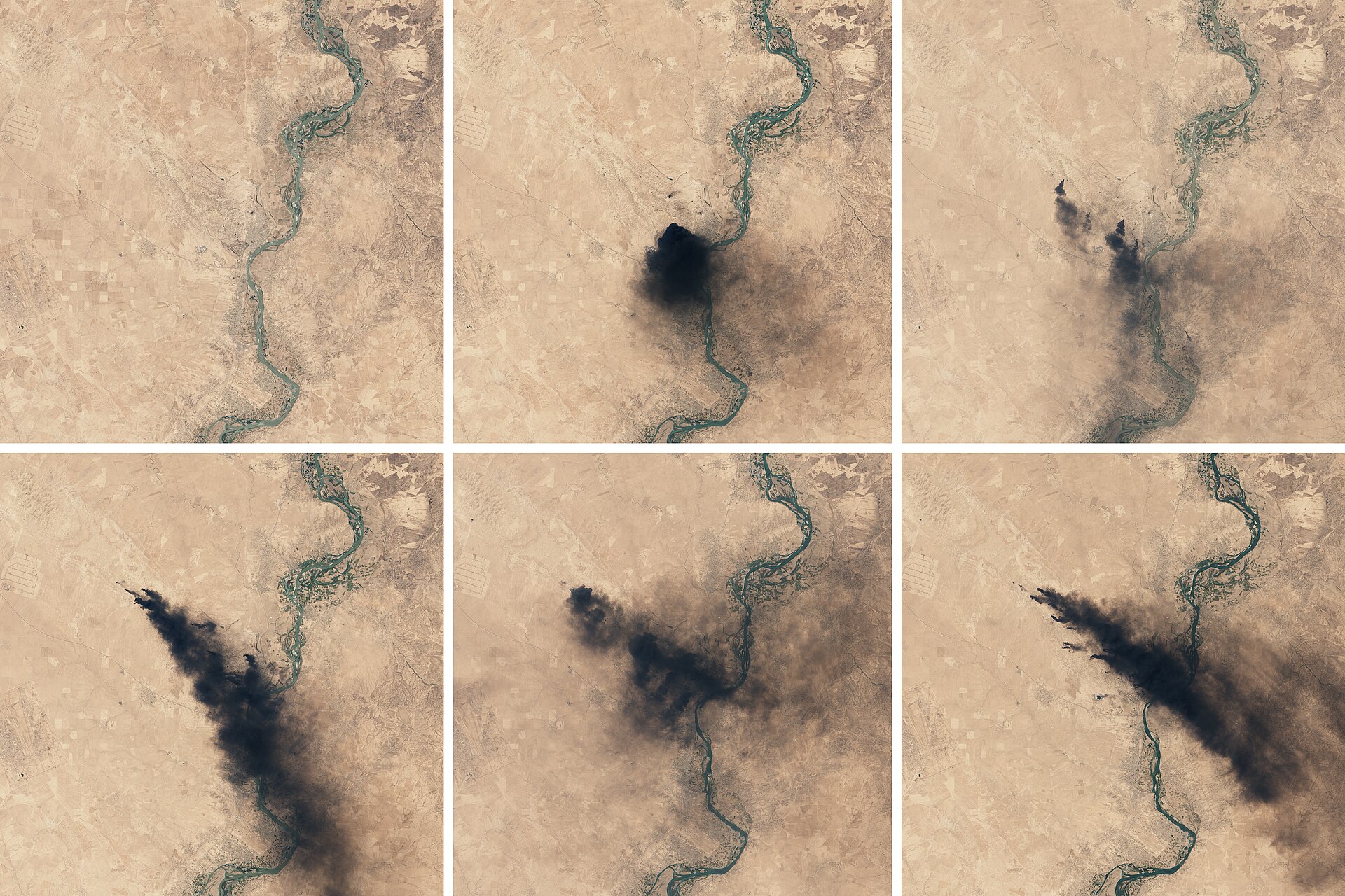 Satellite imagery showing oil infrastructure fires in the Middle East, illustrating the scale of energy asset destruction. Photo: NASA / Public Domain