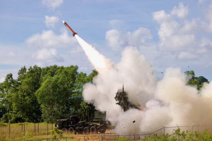 A Patriot Advanced Capability missile interceptor launches from a mobile launcher station, the same air defense system Saudi Arabia uses to protect critical oil infrastructure from Iranian drone and missile attacks. Photo: U.S. Army / Public Domain