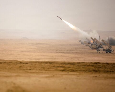 Patriot missile interceptor launched during a counter-drone exercise at Udari Range Complex in Kuwait. Photo: US Army / Public Domain