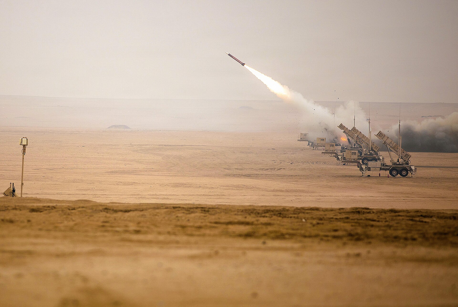 Patriot missile interceptor launched during a counter-drone exercise at Udari Range Complex in Kuwait. Photo: US Army / Public Domain