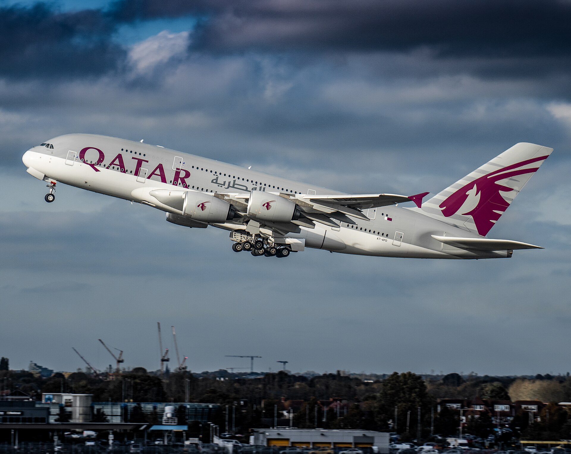 A Qatar Airways Airbus A380 superjumbo. The airline has sent 17 widebody aircraft to long-term storage in Spain after cutting flights by 68 percent.