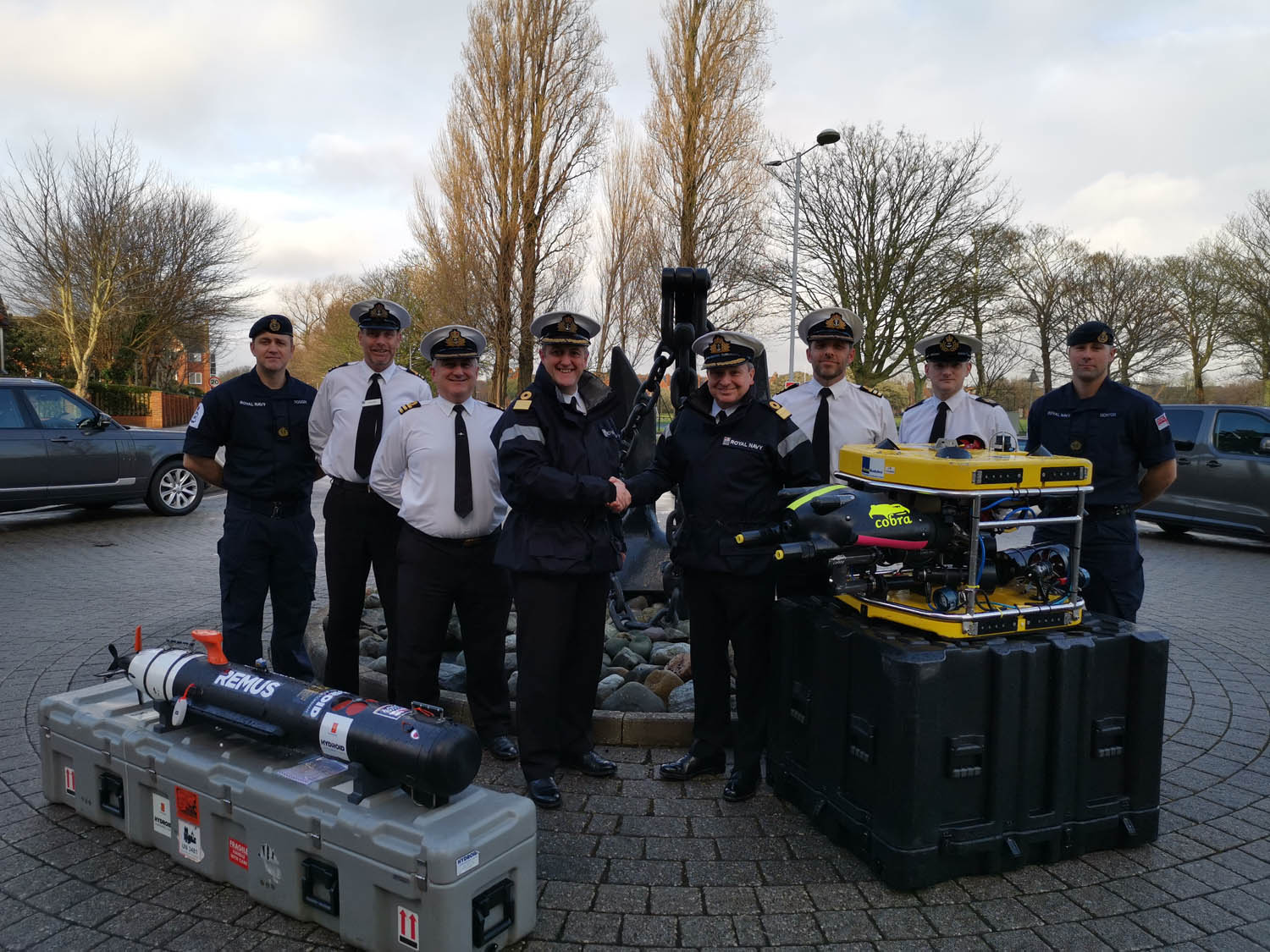 Royal Navy personnel with autonomous unmanned mine-hunting and surveying equipment including REMUS underwater drones. Photo: UK Ministry of Defence / OGL