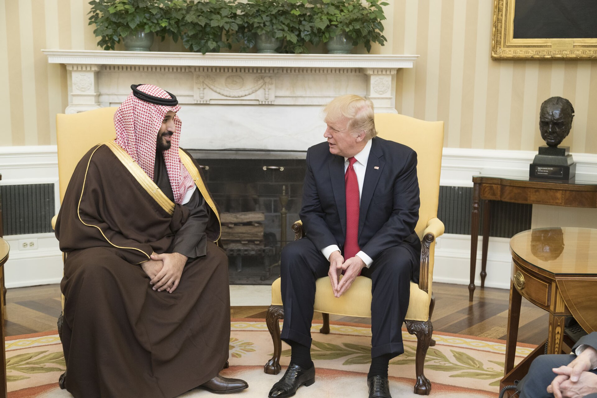 Crown Prince Mohammed bin Salman meets with President Donald Trump in a bilateral diplomatic meeting, reflecting Saudi Arabias growing role as a global peace broker. Photo: White House / Public Domain