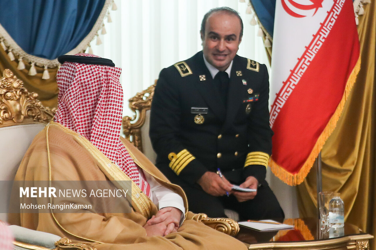 Saudi Defense Minister Prince Khalid bin Salman meets with the Secretary of Iran's Supreme National Security Council in Tehran in April 2025, during a period of diplomatic rapprochement that preceded the 2026 Iran war. Photo: MEHR News Agency / CC BY 4.0