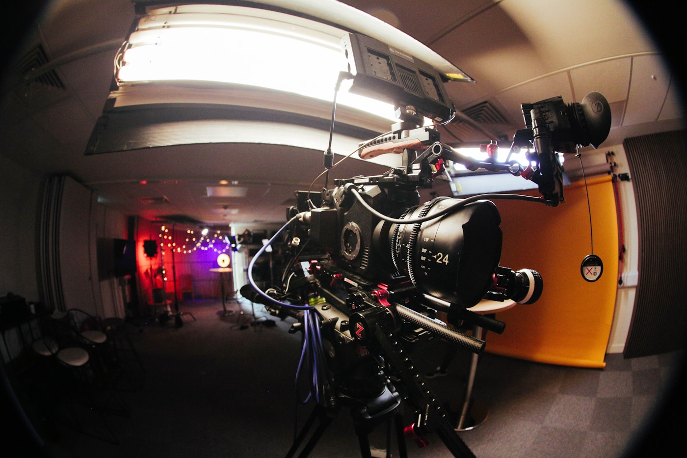 Professional broadcast camera in a television studio representing Saudi Arabia media and information warfare capabilities