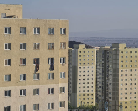 Residential apartment blocks in Tehran Province, Iran. Similar buildings in eastern Tehran near Risalat Square were struck by airstrikes on March 10 and March 21, 2026, killing seven children including a 10-day-old infant.
