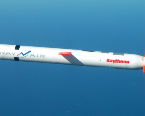 A U.S. Navy Tomahawk Block IV cruise missile in flight, the same weapon type identified in the Minab school strike in Iran. Photo: U.S. Navy / Public Domain