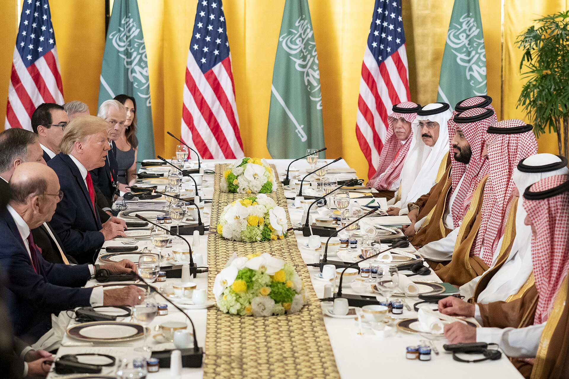President Donald Trump and Crown Prince Mohammed bin Salman at a bilateral working breakfast during the G20 summit in Osaka, Japan, June 2019