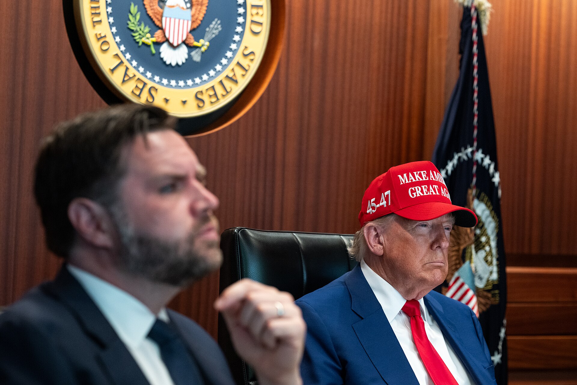 President Donald Trump and Vice President JD Vance meet with national security officials in the White House Situation Room. Photo: White House / Public Domain