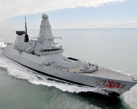 Royal Navy Type 45 destroyer HMS Dragon at sea, part of the coalition force assembled to reopen the Strait of Hormuz. Photo: UK Ministry of Defence / OGL