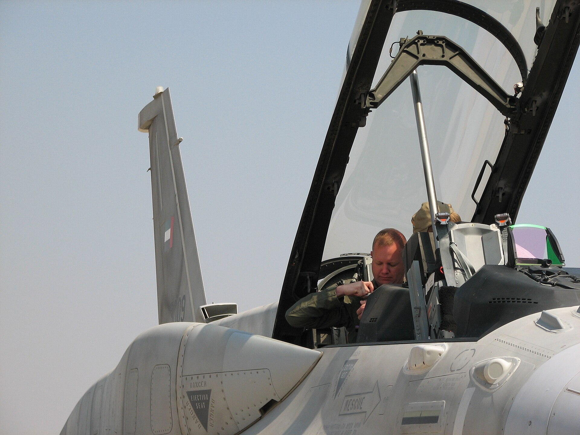 United Arab Emirates Air Force F-16 fighter jet with UAE flag on tail fin, representing Abu Dhabis military capabilities amid Iran war escalation. Photo: US Air Force / Public Domain