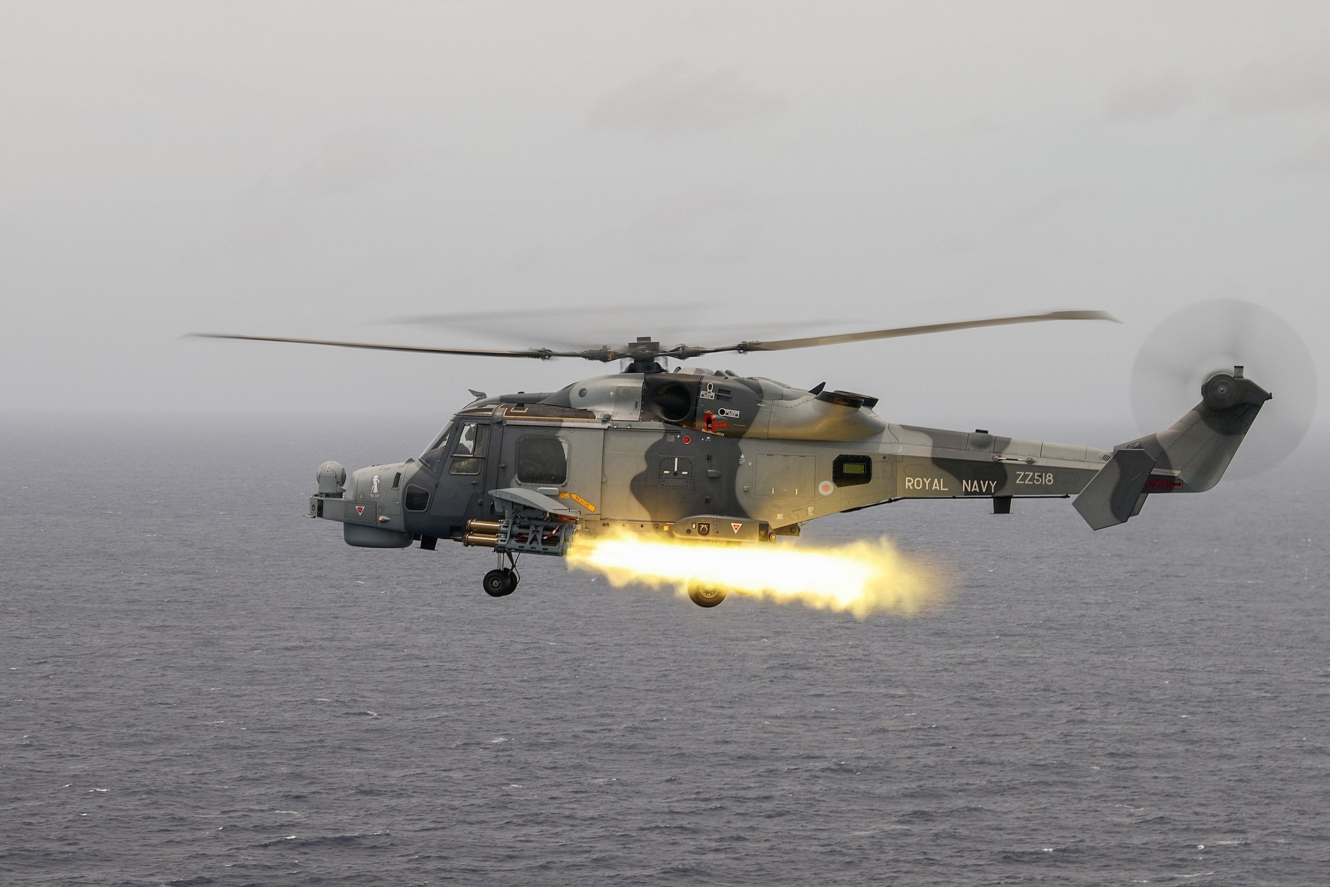 A Royal Navy Wildcat helicopter fires a Martlet missile, the same weapon used in the Rapid Sentry air defense system being deployed to Saudi Arabia and the Gulf. Photo: UK Ministry of Defence / OGL