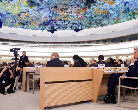 The UN Human Rights Council chamber in Geneva where Gulf states won a resolution demanding Iran cease attacks and pay reparations. Photo: US State Department / Public Domain