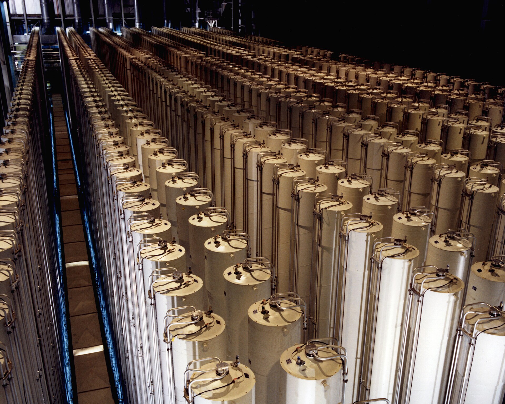 Rows of gas centrifuges used for uranium enrichment at a nuclear facility, illustrating the cascade technology Iran used to produce 60 percent enriched uranium. Photo: U.S. Department of Energy / Public Domain
