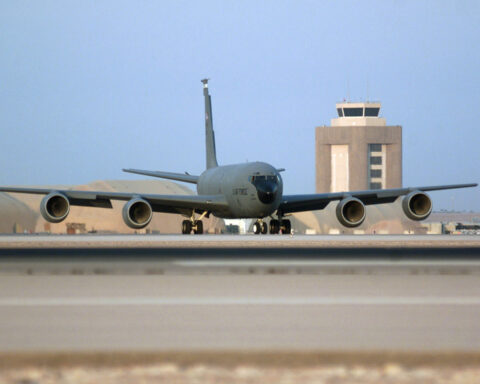 A U.S. Air Force KC-135R Stratotanker at Prince Sultan Air Base in Saudi Arabia, one of the American military installations threatened by the IRGC. Photo: U.S. Air Force / Public Domain