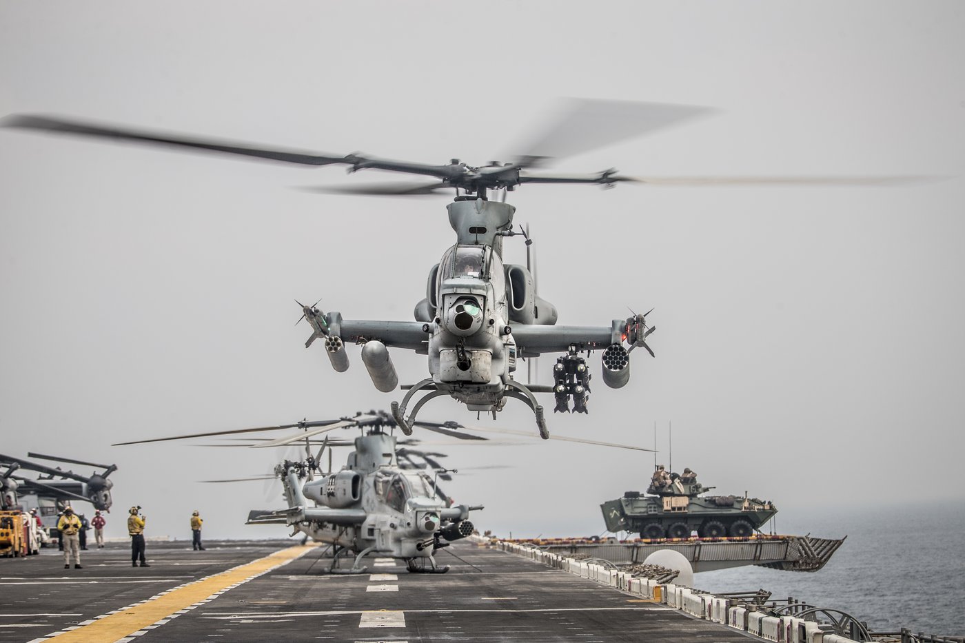 A U.S. Marine Corps AH-1Z Viper attack helicopter launches from a naval vessel in the Strait of Hormuz. Photo: U.S. Marine Corps / Public Domain