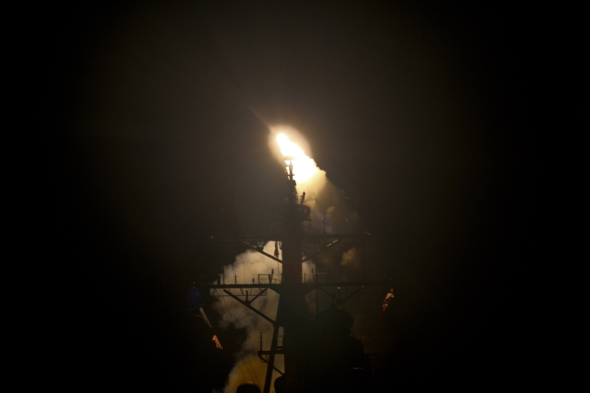 A Tomahawk cruise missile launches from the guided-missile destroyer USS Stout during military operations. Photo: US Navy / Public Domain