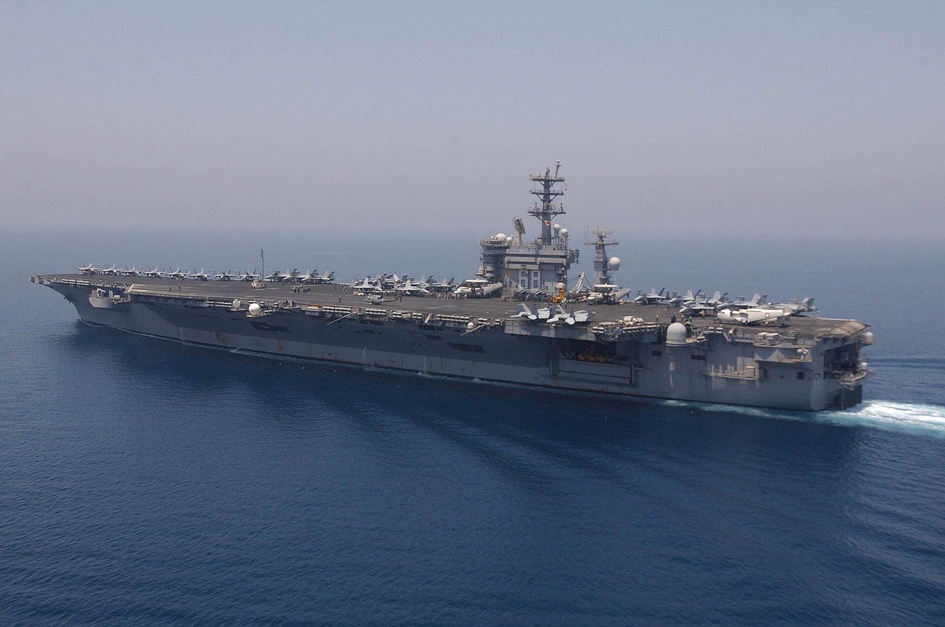 USS Nimitz aircraft carrier underway in the Persian Gulf, representing the American naval presence supporting Gulf state security against Iran. Photo: US Navy / Public Domain