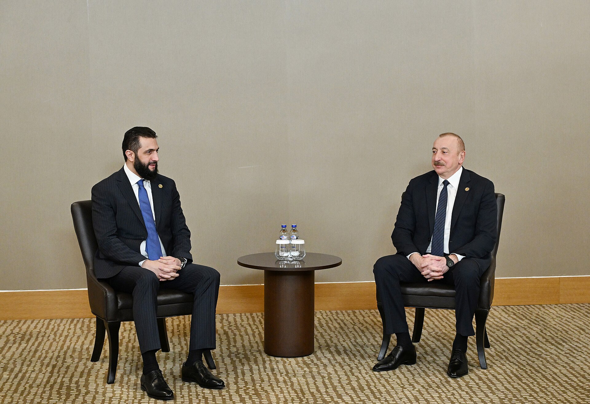 Syrian President Ahmed al-Sharaa in bilateral meeting format, 2025 — al-Sharaa has made Saudi Arabia his highest diplomatic priority since taking office in January 2025